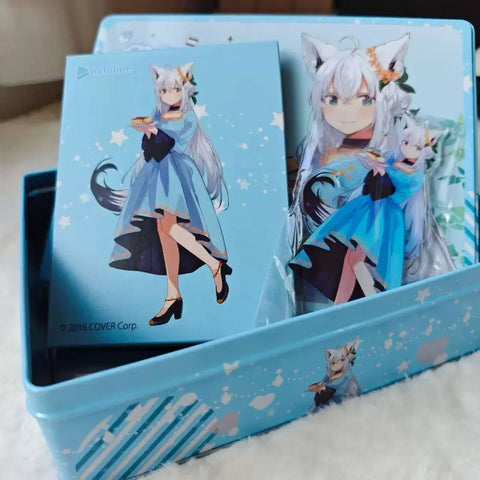 Hololive Shirakami Fubuki Can Badge + Acrylic Stand Suzakiya Castella Collaboration