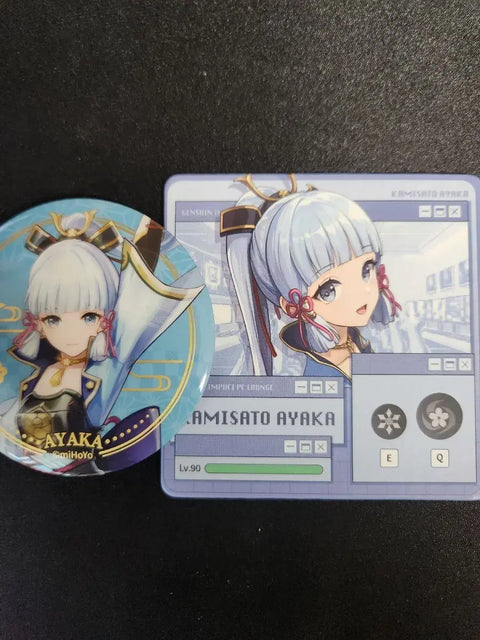 Selling Genshin Impact Kamisato Ayaka coaster and can badge.