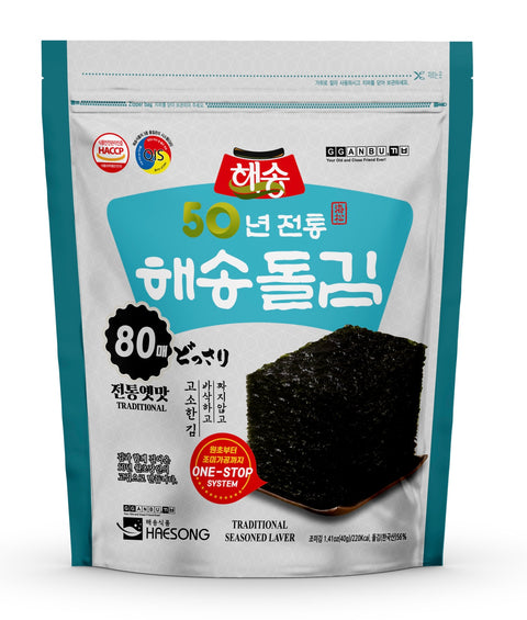 Haesong - Dol-gim de algas marinas tostadas de primera calidad (80 hojas/paquete)