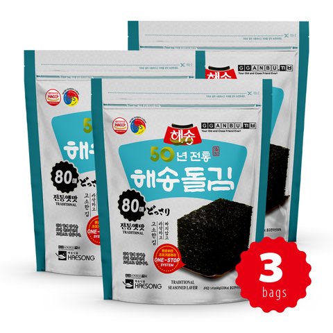 Haesong - Dol-gim de algas marinas tostadas de primera calidad (80 hojas/paquete)