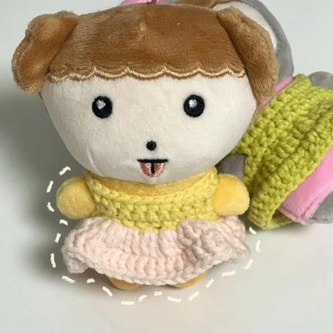 10cm Doll Knitted Frill Dress, Doll Teddy Bear Crossbody Bag