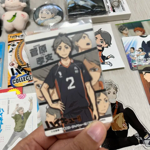 Haikyuu Sugawara plush doll acrylic keychain card badge sale