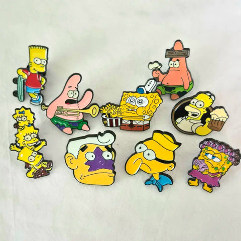 Spongebob, Patrick, Simpsons cute character badge bag brooch
