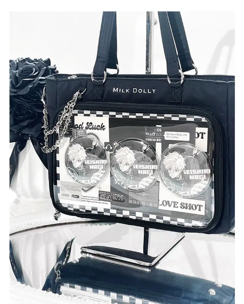 Huyuneko Checkerboard Satin Ita Bag Black
