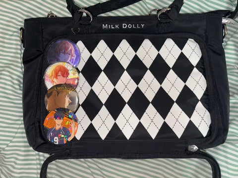 Huyuneko Checkerboard Satin Ita Bag Black