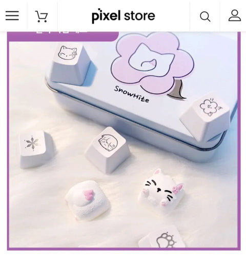 Pixel Network Goods Snow White Artisan Keycap Set + 6 Black Keycaps