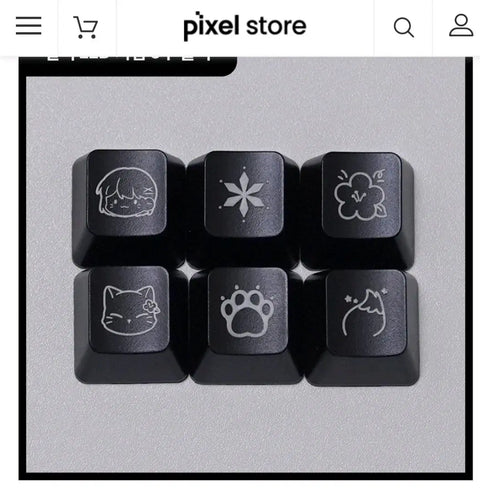 Pixel Network Goods Snow White Artisan Keycap Set + 6 Black Keycaps