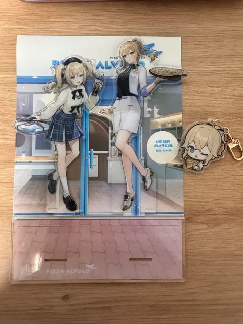 Genshin Impact Pizza Alvolo Collaboration Acrylic Stand, Keyring Bundle