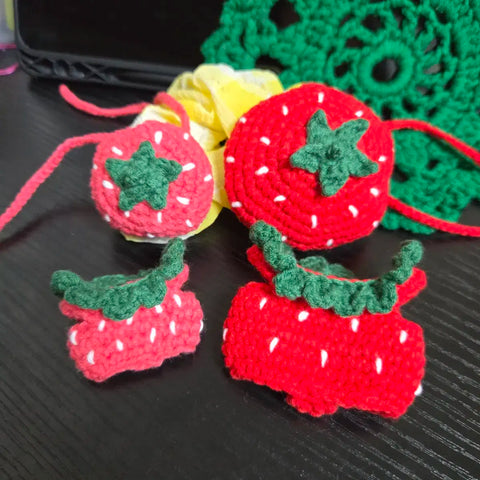 5.  7.  8.  10cm Doll Clothes Strawberry Baby Suit and Hat Set