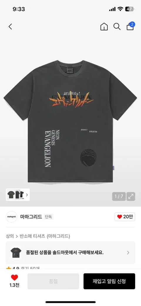 Áo thun Mahagrid Evangelion tay ngắn, size M