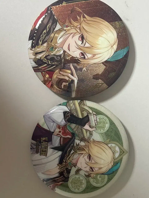 Genshin Impact Kaveh can badge, selling as a set.