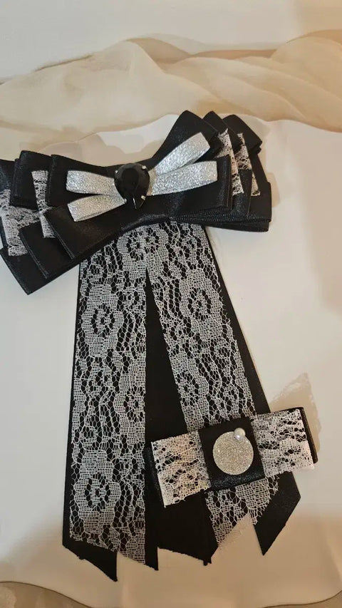Cheering stick ribbon decoration, black ribbon brooch