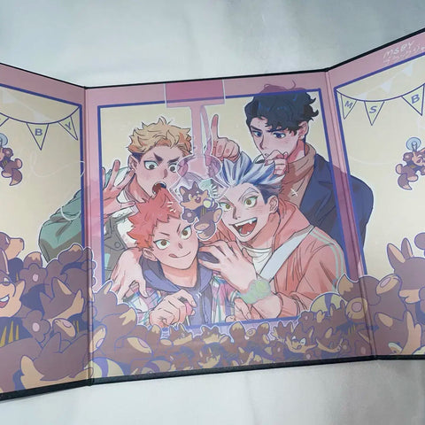 Haikyuu unofficial illustration folding screen Black Jackals Hinata Bokuto Atsumu Sakusa