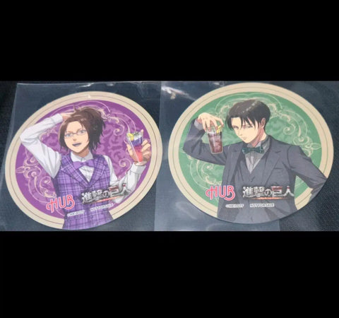New, Unused Levi and Hanji HUB Collaboration Coasters Attack on Titan 2-Piece Set
