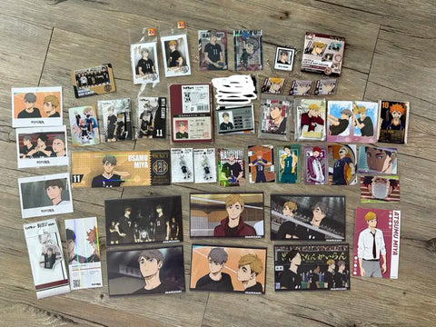 Haikyu!! goods for sale below cost, mainly featuring the Miya twins.