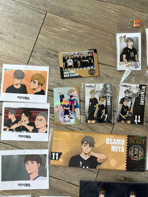 Haikyu!! goods for sale below cost, mainly featuring the Miya twins.