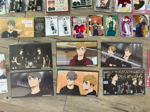 Haikyu!! goods for sale below cost, mainly featuring the Miya twins.