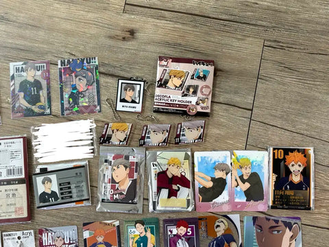 Haikyu!! goods for sale below cost, mainly featuring the Miya twins.