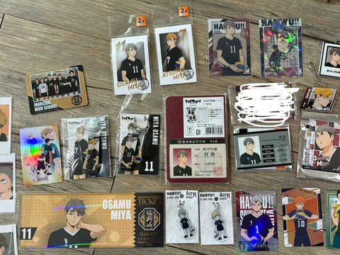 Haikyu!! goods for sale below cost, mainly featuring the Miya twins.