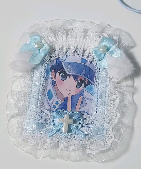 Blue Maltese puppy lace toploader ribbon top loader sky blue
