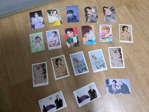 Seventeen Woozi photocards, 19 in total, sold as a set.