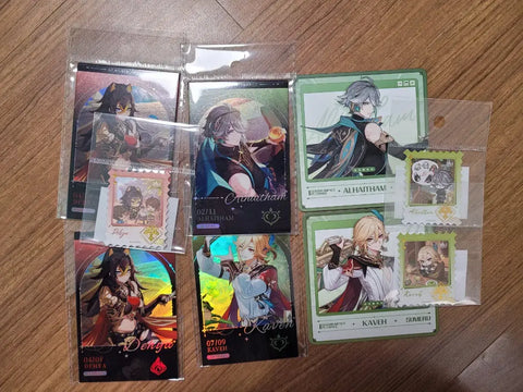 Genshin Impact PC Cafe Hologram Photocards Dehya Kaveh Alhaitham Stamp Coaster