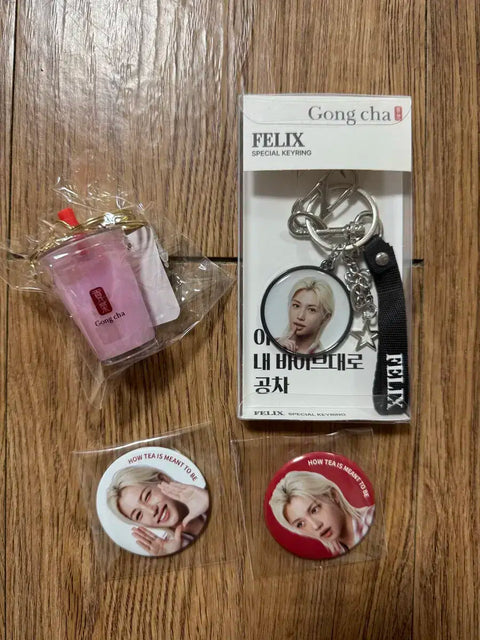 Felix Gongcha Keychain Badge Cup Holder Set Unopened