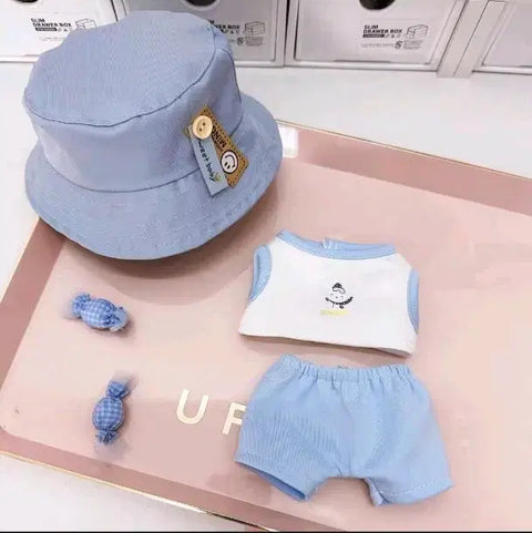 20cm plush doll clothes blue bucket hat