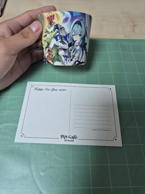 Limited Edition Genshin Impact Goods Cafe Christmas Postcard + Cup Holder