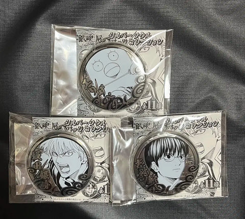 Gintoki, Shinpachi, and Elizabeth Silver Soul Can Badge Set from Gintama Original Art Exhibition - Selling as a Bundle