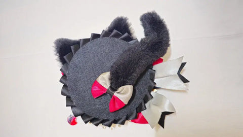 Cat Ear Can Badge Rosette Red Black 75mm