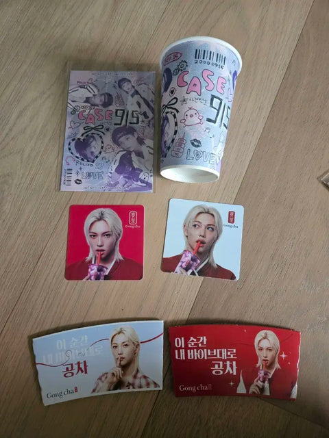 Felix Yongbok Birthday Cafe Cup, Postcard, Gong Cha Coasters (2 types), Cup Holder