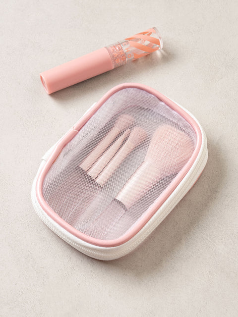 [✈️KOREA] Daiso - Mesh Pouch & Makeup Brush 4-Piece Set