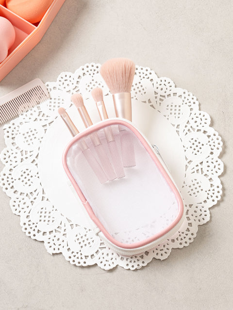 [✈️KOREA] Daiso - Mesh Pouch & Makeup Brush 4-Piece Set