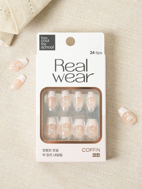 [✈️KOREA] Daiso - Too Cool For School Real Wear Nail Tip Coffin Bear Blanc