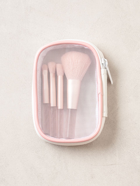 [✈️KOREA] Daiso - Mesh Pouch & Makeup Brush 4-Piece Set