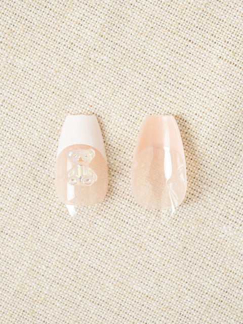 [✈️KOREA] Daiso - Too Cool For School Real Wear Nail Tip Coffin Bear Blanc