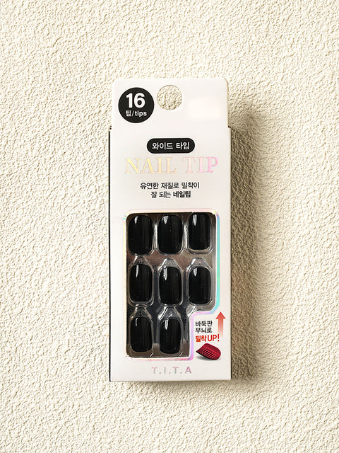 [✈️KOREA] Daiso - Solid Nail Tips 16pcs Deep Black