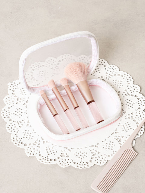 [✈️KOREA] Daiso - Mesh Pouch & Makeup Brush 4-Piece Set