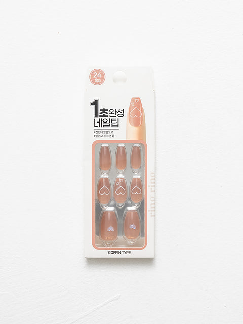 [✈️KOREA] Daiso - Ring Ring Coffin Nail Tips 24pcs Rose Pink